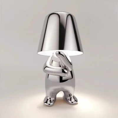 Produktbild von Thinker-Statue LED Nachttischlampe mit Touch-Steuerung,USB-Aufladung,3 Helligkeitsstufen,Kabellose Dimmbare Tischlampe,Dekorative  Nachtlicht(SilverE)