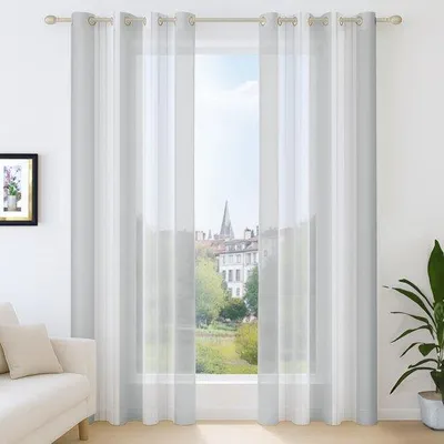 Immagine prodotto di Ibenzoa® Tende dal aspetto simile al lino – tende semitrasparenti per il soggiorno, 183 x 140 cm, set da 2, color grigio chiaro, 100% poliestere, con passanti