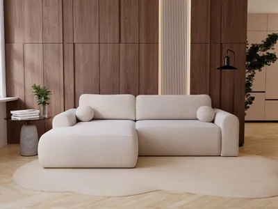 Produktbild von GrainGold Ecksofa L-Form Links Savana - Ecksofa mit Schlaffunktion und Bettkasten - Moderne Ecksofa, Wohnzimmer Ecksofa - Eckcouch Creme (Lambi 01)