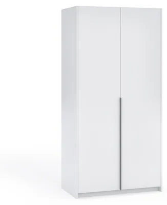 Produktbild von Garderobenschrank BENTON, Kleiderschrank 100 cm, Schlafzimmerschrank mit Stauraum, Moderne Garderobe, Drehtürenschrank, Flurschrank, Weiß