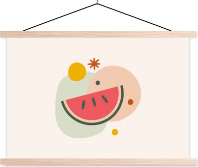 Produktbild von MuchoWow® Textilposter Wassermelone - Obst - Pastell 60x40 cm mit holzfarbenen Rahmen - Bilder