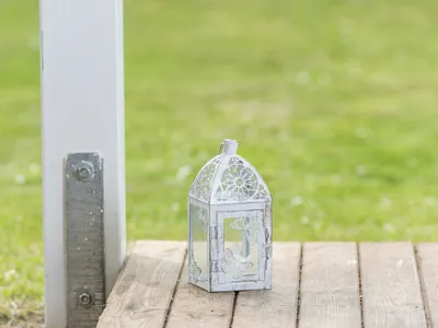 Produktbild von Laterne Windlicht Weiß Eisen Metall  Schmetterling Shabby klein
