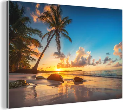 Produktbild von MuchoWow Wanddekoration Metall Metallbild Wandkunst 60x40 cm Strand - Meer - Palme - Sonnenuntergang MuchoWow Aluminium Gemälde - Gemälder