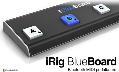 A product shot of a Bluetooth MIDI pedalboard with three buttons.