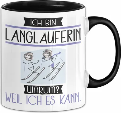 Produktbild von Langläuferin Tasse Geschenk Ich Bin Langläuferin Warum Weil Ich Es Kann Geschenkidee Geburtstag (Schwarz)