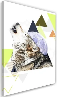 Produktbild von Leinwandbild abstrakter wolf auf mondhintergrund 60x90 cm Feeby farbe wandbild bereit zum aufhängen
