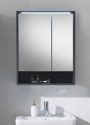 Image de Badezimmerspiegelschrank >Lucera< in Grau aus Glas - 60x75x20cm (BxHxT)