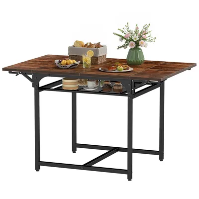 Produktbild von Klappbarer Esstisch, ausziehbarer Tisch mit Ablagefach und 4 verstellbaren Beinen, für 2-6 Personen, 120 x 78 x 75 cm