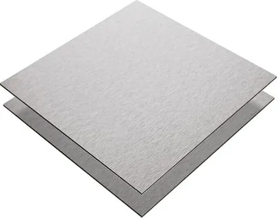 Two brushed aluminum composite panels stacked on a white background.