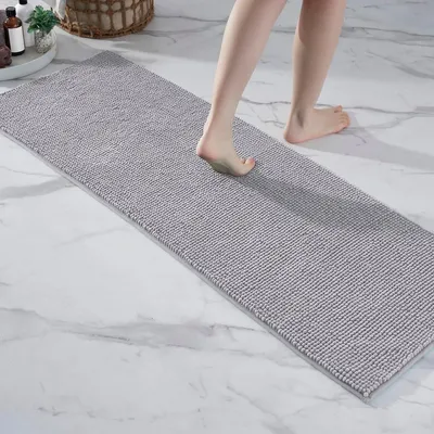 Zdjęcie produktu dla Dywanik łazienkowy szenilowy Antypoślizgowy - Szary - 50 x 150 cm - Nadający się do prania w pralce