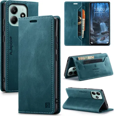 Immagine prodotto di Custodia per Xiaomi Poco M7 Pro 5G/ Redmi Note 14 5G, Retro Custodia in Finto cuoio, supporto e custodia protettiva blu