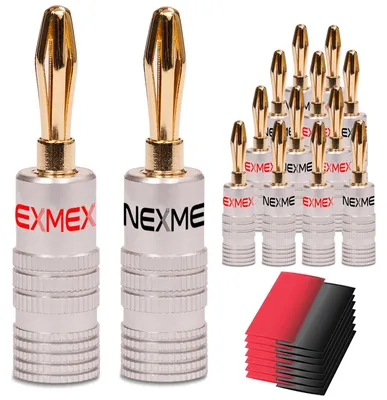 Produktbild von Bananenstecker NEXMEX 14x High End Stecker mit Schrumpfschlauch 24K vergoldet