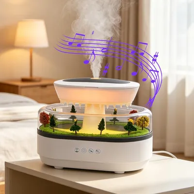 Productafbeelding van Luchtbevochtiger, regenluchtbevochtiger, diffuser, 250 ml, aromadiffuser met 7 kleuren ledlampen, wit