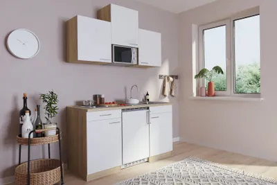 Produktbild von Küche Miniküche Singleküche Küchenzeile Pantry Eiche  Weiß  Luis 150 cm Respekta