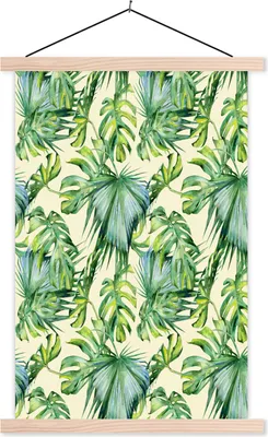Produktbild von MuchoWow® Textilposter Muster - Vintage - Tropisch 60x90 cm mit holzfarbenen Rahmen - Textil