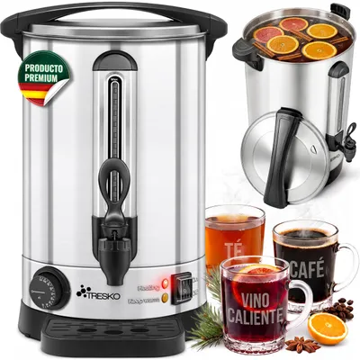Image de TRESKO® Chaudière à vin chaud Argent 6,8L / 1500W Chaudière à vin chaud en inox Distributeur automatique de boissons chaudes