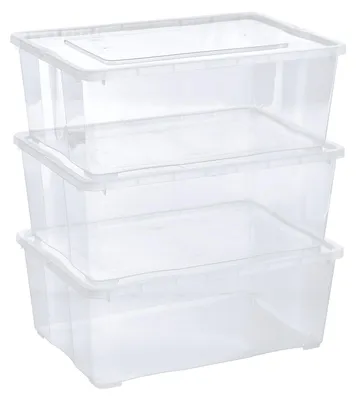 Image de Boîtes de rangement 3 x 10 l avec couvercles transparents - boîtes transparentes empilables