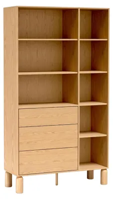 Produktbild von Bücherregal - 110 x 197 cm - Standregal mit Schubladen - Bookmatch Eiche - Holzfüße - Wohnzimmer Kinderzimmer - SANDEN