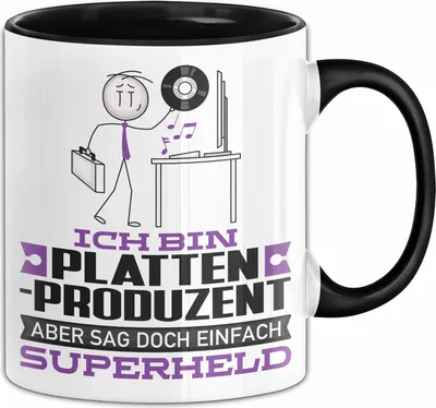 Produktbild von Plattenproduzent Geschenk Tasse Ich Bin Plattenproduzent Aber Sag Doch Einfach Superheld Lustige Geschenkdiee für Plattenproduzent Kaffee-Becher (Schwarz)