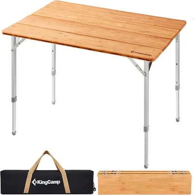 Produktbild von KingCamp Campingtisch Bambus Klapptisch 100x65 cm Alu Höhenverstellbar