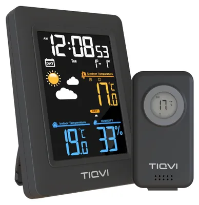 Produktbild von Tiqvi Wetterstation mit WLAN und drahtlosem Außensensor, Farbdisplay