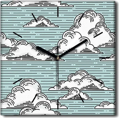 Produktbild von Coloray Uhr auf Leinwand 30x30 cm Wand Uhr Dekoration Wohnzimmer Segeltuch schwarze Hände -Wolken Himmel Abstraktion.