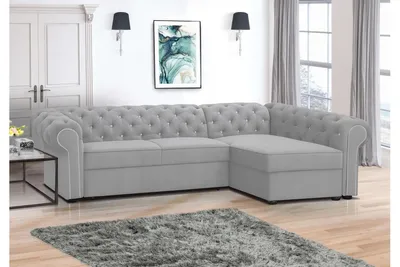 Produktbild von FURMEB 24 Ecksofa SWAROWSKI MAXI mit Schlaffunktion, rechte Seite, 280x180 cm, Steppung, Diamantmuster, HELLGRAU