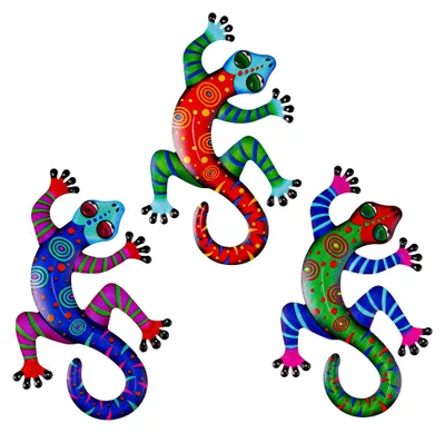 Produktbild von Metallische Gecko-Wanddekoration, 3 Stück Eidechsen Kunst Wand, Eidechsen Kunst-Ornament für Garten und Terrasse