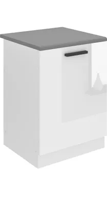 Image de Belini Élément bas de cuisine, Élément bas d'évier largeur 60 cm. SDZ Meuble bas de cuisine avec plan de travail. Meuble évier 1 porte, blanc brillant