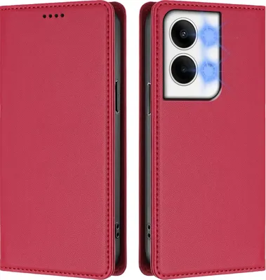 Image de Etui cuir pour Oppo Reno9 / Reno9 Pro 5G, étui magnétique en cuirPolyuréthaneavec support Rouge