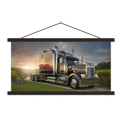 Produktbild von MuchoWow® Textilposter Lkw-Fahrten bei Sonnenuntergang 120x60 cm mit schwarzem Rahmen - Dekoration Schlafzimmer