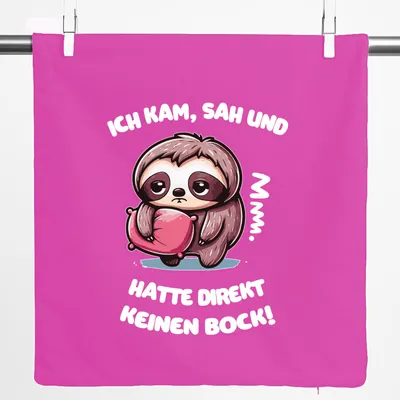 Produktbild von Huuraa Kissenbezug Kam sah und direkt keinen Bock Faultier 40x40cm Fuchsia Baumwolle Dekokissenbezug Geschenkidee