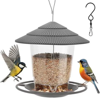 Produktbild von Famanu Vogelhaus wetterfest - zum Aufhängen - mit Haken - transparente Futterspender für Balkon und Garten - Futterstation für Wildvögel
