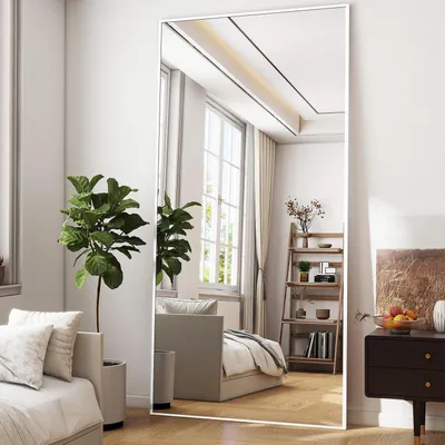 Immagine prodotto di Specchio a figura intera, 60x165 cm, infrangibile, specchio da terra con supporto, specchio HD, colore bianco