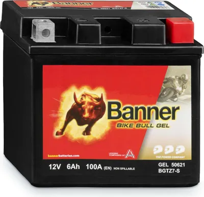 A product shot of a motorcycle battery.