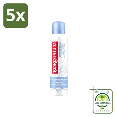 Image de 5 vaporisateurs déodorants Borotalco Fresh Non-Stop - 150 ml - Lot de 5 pièces