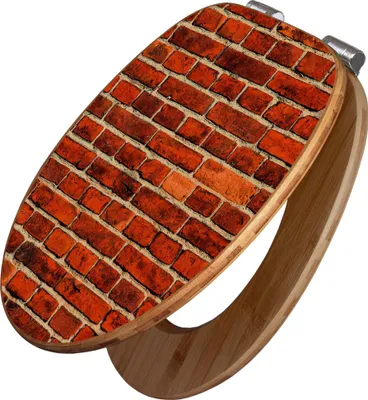 Produktbild von banjado Design WC Sitz Bambus Absenkautomatik -Ziegelwand - Toilettendeckel mit Absenkautomatik Holz/hochwertiger Bambus Klodeckel/WC-Sitz für alle gängigen Toiletten [TDB2 10099]