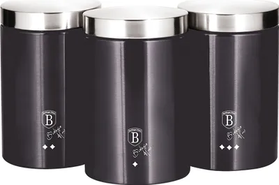 Produktbild von Berlinger Haus Carbon Pro 3er-Set Küchenvorratsdosen aus Robustem Edelstahl,  Ø11 x 17,8cm Modernes Design Dunkelgrau / Edelstahl