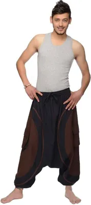 Produktbild von Haremshose Pumphose Aladinhose Pluderhose Yoga Goa Sarouel Baggy Aladin Freizeithose Soni Herren, braun S/M
