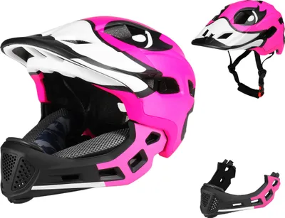 Zdjęcie produktu dla Kask rowerowy Lixada, malowany kask dla dzieci, zdejmowany kask na całą twarz, czarny + różowy, mała żółta kaczuszka