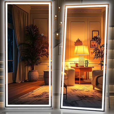 Produktbild von Ganzkörperspiegel mit LED Beleuchtung 210x90cm Schwarz 3 Lichtfarben Sicherheitsglas