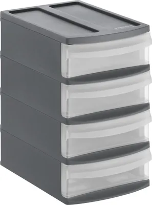 Zdjęcie produktu dla Rotho pudełko z szufladami Tower XS SYSTEMIX z 4 szufladami 0,8 L każda - pudełko do przechowywania 19,6 x 14,1 x 23,3 cm - organizer wykonany z tworzywa sztucznego - możliwość sztaplowania i rozbudowy