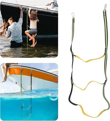 Productafbeelding van Fluorescerende, groene, opvouwbare hangladder met drie treden