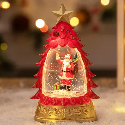 Weihnachtslaterne mit Schneeglobus, LED, rot, 14,7x8 cm