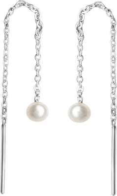 Produktbild von V Durchzieh-Ohrringe 925/- Sterling Silber 0,7cm weiß Perle 064230004