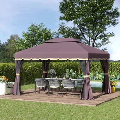 Image de Pavillon de jardin Outsunny 390 x 290 x 280 cm – Tente de réception avec 4 parois latérales et moustiquaire, résistante aux intempéries, en aluminium et polyester