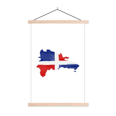 Produktbild von MuchoWow® Textilposter Dominikanische Republik - Karte - Flagge 60x90 cm mit holzfarbenen Rahmen - Textil