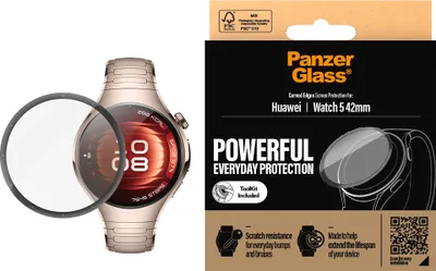 Zdjęcie produktu dla PanzerGlass ® Screen Protector Huawei Watch 5 42mm, Huawei, Huawei - Watch 5 42mm, Aplikacja na sucho, Odporny na zadrapania, Odporny na wstrząsy, Przezroczysty, 1 szt.