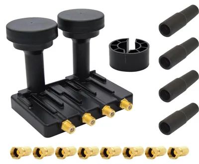 Produktbild von PremiumX Monoblock Quad LNB 0,1dB für Sat Schüssel Astra 19,2° Hotbird 13° 4 Teilnehmer 4x Gummitülle 8x F-Stecker