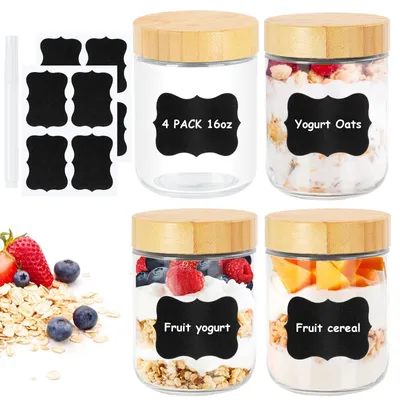 4er-Set Haferflockengläser 450 ml mit Deckel, Meal-Prep-Glas